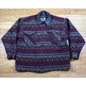 COPY - Authentic Outerwear Wool Vintage Jacket L Aztec Western Coat Leather Col…
